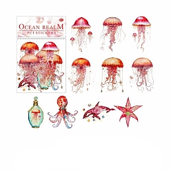 Tomato Dream Dance Ocean Realm Series 20 Sheets PET Sticker, Luminous Jellyfish for Journal Diary DIY Decoration, Tomato, 75x75mm