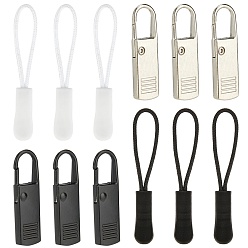 Mixed Color Garment Accessories Sets, Including Zinc Alloy Replacement Zipper Pull Tabs & Plastic Zipper Puller with Strap, Mixed Color, 37.5x10.5x4mm, Hole: 7x11.5mm, 2 colors, 3pcs/color, 6pcs,