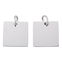 Нержавеющая Сталь Цвет Антикоррозийные 304 брелки из нержавеющей стали с штамповкой, с целью перехода в кольце, зеркальная полировка, квадратный шарм, цвет нержавеющей стали, 12x12x1 мм, отверстие : 3.5 мм