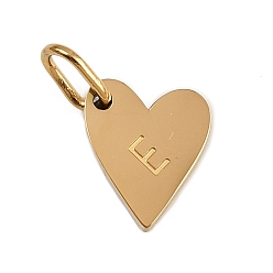 Letter E 304 прелести нержавеющей стали, с прыжковых колец, сердце с подвесками в виде букв, золотые, Письмо E, 10x8.5x1.5 мм, отверстие : 4x2.5 мм