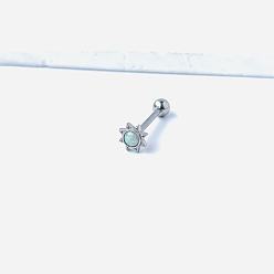 Бледно-бирюзовый Sun 316l хирургические кольца для языка из нержавеющей стали с синтетическим опалом, цвет нержавеющей стали, бледные бирюзовая, штифты : 1.6 мм, длина стержня: 5/8"(16мм)