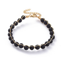 Лавовый камень Браслеты из натурального вулканического камня, с 304 фурнитурой из нержавеющей стали, круглые, 7-3/8 дюйм ~ 7-1/2 дюйм (18.6~19 см)