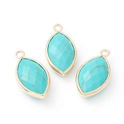 Магнезит Кулоны из натурального магнезита, с золотым латунным краем, граненые, окрашенные, лошадиный глаз , 22x12x5.5 мм, отверстие : 1.8 мм