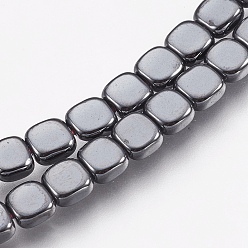 Металлическо-черное Гальванопокрытие Гальванизировать немагнитных синтетический гематит бисер пряди, бисер нитей, долговечный, квадратный, покрытие черного цвета металла, 4x4x2 мм, отверстие : 0.7 мм, около 101 шт / нитка, 15.34 дюйм (39 см)