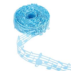 Deep Sky Blue Polyester Ribbon, with Note Pattern, Flat, Deep Sky Blue, 29mm, about 10yards/bundle