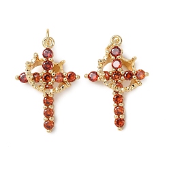 Красный Латунные микро проложить кубического циркония подвески, крест прелести, без кадмия и без свинца, стойки покрытие, долговечный, с целью перехода в кольце, реальный 18 k позолоченный, красные, 26.5x18x14 мм, отверстие : 3 мм