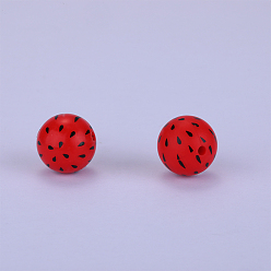 Dark Red Printed Round Silicone Focal Beads, Dark Red, 15x15mm, Hole: 2mm