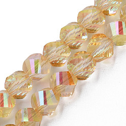 Goldenrod Electroplate Transparent Glass Beads Strands, Faceted, Nuggets, Goldenrod, 8x7mm, Hole: 1.4mm, about 68~70pcs/strand, 18.89~19.68 inch(48~50cm)