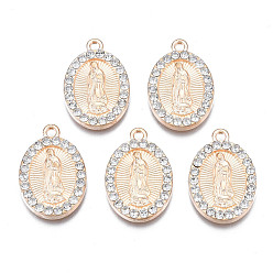 Кристалл Подвески из сплава , со стразами, золотой свет, без кадмия и без свинца, овальные подвески с изображением Девы Марии, кристалл, 22x14.5x2 мм, отверстие : 1.6 мм