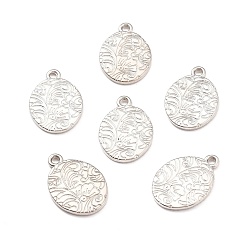 Platinum CCB Plastic Pendants, Oval with Flower, Platinum, 25x17.5x2mm, Hole: 2.2mm