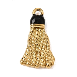 Real 18K Gold Plated 304 Stainless Steel Enamel Pendants, Tassel Shape Charms, Ion Plating(IP), Real 18K Gold Plated, 20.5x11x3mm, Hole: 1.6mm