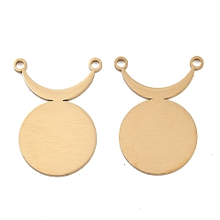Золотой 201 подвески из нержавеющей стали, Подвески в виде полумесяца и диска, золотые, 22x16x1 мм, отверстие : 1.4~1.5 мм