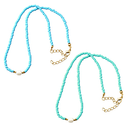 (52) Непрозрачная лаванда 2 шт. 2 Ожерелья из натурального жемчуга и стеклянных бусин цветного риса для женщин, золотые, разноцветные, 16.93 дюйм (43 см), 1 шт / цвет