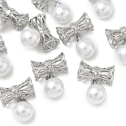 Platinum SHEGRACE Brass Micro Pave Cubic Zirconia Tube Beads, with ABS Imitation Pearl, Cadmium Free & Lead Free & Nickel Free, Platinum, 17x12x7mm, Hole: 1.6mm
