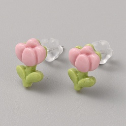 Pink Фарфоровые серьги-гвоздики с цветком, с 925 стерлинговым серебром, розовые, 10.5x7 мм