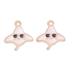 Pink Alloy Enamel Pendants, Manta Ray with Glasses Charms, Golden, Pink, 18.5x17x1mm, Hole: 1.6mm