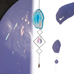 Светло-Голубой Подвесные украшения из натурального агата, Стеклянные ловцы солнца с кисточками для украшения сада на открытом воздухе, Небесно-голубой, 450 мм