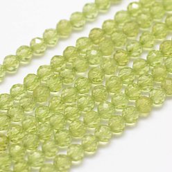 Peridot Natural Peridot Beads Strands, Faceted, Round, 3mm, Hole: 0.5~0.6mm, about 144~151pcs/strand, 15.3~15.7 inch(39~40cm)