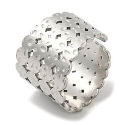 Stainless Steel Color Non-Tarnish 304 Stainless Steel Wide Band Ring, Flat Round Open Cuff Ring, Stainless Steel Color, US Size 7 1/2(17.7mm)