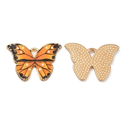 Оранжевый Подвески из эмалевого сплава легкого золота, без кадмия и без свинца, очарование бабочки, оранжевые, 16x22x1.5 мм, отверстие : 2x1.5 мм