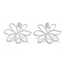 Нержавеющая Сталь Цвет Не тускнеют 304 серьги-гвоздики из нержавеющей стали, полые цветок, цвет нержавеющей стали, 29.6x37.5 мм