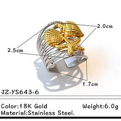 Shell Shape 304 открытые кольца манжеты из нержавеющей стали, золотые и нержавеющая сталь цвет, формы раковины, 17 мм