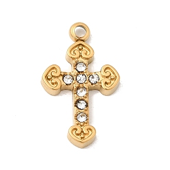 Золотой 304 из нержавеющей стали с горный хрусталь подвески, крест прелести, ионное покрытие (ip), золотые, 18x11x2.5 мм, отверстие : 1.5 мм