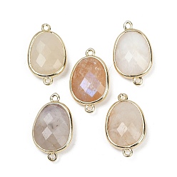 Лунный Камень Подвески с граненым соединителем из натурального лунного камня, покрытие стойки латунные овальные звенья, золотые, 22.5~23x13.5~14x6 мм, отверстие : 1.4 мм