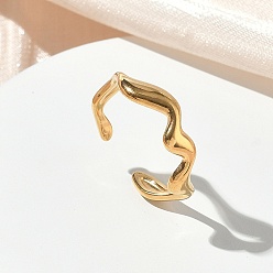 Золотой 304 открытые кольца-манжеты из нержавеющей стали для женщин, волна, золотые, 6 мм, размер США 8 3/4 (18.7 мм)