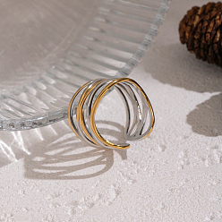 Позолоченный и Цвет Нержавейки 304 открытые манжеты из нержавеющей стали, настоящее золото и нержавеющая сталь, 14.2 мм, размер США 7 1/4 (17.5 мм)