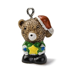 Медведь Рождественские подвески из непрозрачной смолы, с железной платиной петлей, медведь, 25x16x12 мм, отверстие : 2 мм