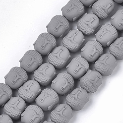 Light Grey Spray Painted Non-magnetic Synthetic Hematite Beads Strands, Matte Style, Buddha Head, Light Grey, 10x9x7.5mm, Hole: 1mm, about 39pcs/strand, 15.7 inch