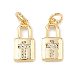 Настоящее золото 18K Латунные микропаве прозрачные подвески с фианитом, замковые прелести, долговечный, без кадмия и без свинца, стойки покрытие, с целью перехода в кольце, реальный 18 k позолоченный, 15.5x7x2 мм, отверстие : 3.4 мм