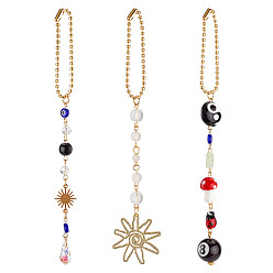 (52) Непрозрачная лаванда 3шт. подвесные украшения из сплава, акрила, стекла, лэмпворка и латуни, для автомобильных подвесных украшений, разноцветные, 157~160 мм