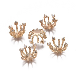 Настоящее золото 18K Настройка латунного лотка, с кубического циркония, цветок, реальный 18 k позолоченный, 14.5x12x8 mm , лоток: 8 mm