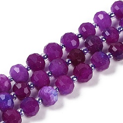Фиолетовый Природные окрашенные белого нефрита нитей бисера, граненые, рондель, с бисером, фиолетовые, 7.5~8x6.5 мм, отверстие : 1.4 мм, около 45~46 шт / нитка, 15.75'' (40 см)