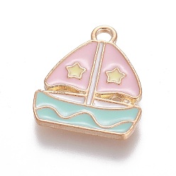 Colorful Zinc Alloy Enamel Pendants, Sailboat, Light Gold, Colorful, 19x16x2mm, Hole: 2mm
