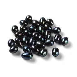 Black Dyed Natural Cultured Freshwater Pearl Beads, Half Drilled, Rice, Grade 5A, Black, 8~12x7.5~8.5mm, Hole: 1mm