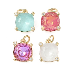 (52) Непрозрачная лаванда Кулон из циркония, квадратных амулеты, со стеклом, стойки покрытие, долговечный, без кадмия и без свинца, с целью перехода в кольце, реальный 18 k позолоченный, разноцветные, 12.5x11x8 мм, отверстие : 3 мм