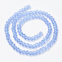 Light Sky Blue Glass Beads Strands, Faceted, Rondelle, Light Sky Blue, 3.5x3mm, Hole: 0.4mm, about 123~127pcs/strand, 13.78 inch~14.17 inch(35~36cm)