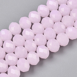 Pink Стеклянные бусины, имитация нефрита, граненые, рондель, розовые, 8x6 мм, отверстие : 1 мм, около 60~62 шт / нитка, 39~40 см