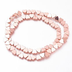 Rose Gold Plated Non-magnetic Synthetic Hematite Beads Strands, Galvanic Plating(Color Retention for 1 Year), Heart, Rose Gold Plated, 6x6x2mm, Hole: 0.8mm, about 67pcs/strand, 15.75 inch(40cm)