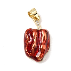 Красный Латунь эмаль подвески, горячие прелести перец, долговечный, стойки покрытие, без свинца и без кадмия, реальный 18 k позолоченный, красные, 23x12.5x6 мм, отверстие : 3.5x3 мм