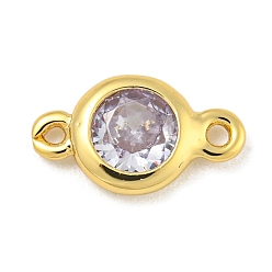 лаванда Покрытие стойки латунь паве кубический цирконий плоские круглые звенья соединительные подвески, долговечный, без свинца и без кадмия, реальный 18 k позолоченный, лаванда, 10x6x2.5 мм, отверстие : 0.7 мм