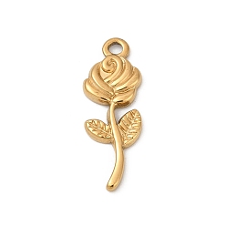 Настоящее золото 18K 304 подвески из нержавеющей стали, ионное покрытие (ip), очарование розы, реальный 18 k позолоченный, 24x8.5x2 мм, отверстие : 1.6 мм