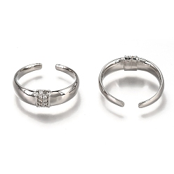 Platinum Brass Micro Pave Clear Cubic Zirconia Cuff Rings, Open Rings, Long-Lasting Plated, Platinum, US Size 7, Inner Diameter: 18mm