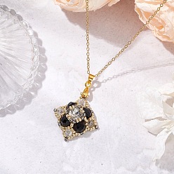 Черный Ожерелья с подвесками в виде ромбов из стеклянных бусин, 304 ожерелья-цепочки из нержавеющей стали для женщин, золотые, чёрные, 17.56 дюйм (44.6 см)