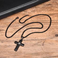 Черный Мужская цепочка-крест из нержавеющей стали с прозрачным кубическим цирконием, чёрные, 23.62 дюйм (60 см)