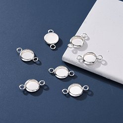 Silver 201 Stainless Steel Cabochon Connector Settings, Plain Edge Bezel Cups, Flat Round, Silver, Tray: 6mm, 13.5x8x1.5mm, Hole: 1.5mm