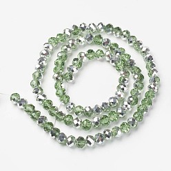 Dark Sea Green Electroplate Transparent Glass Beads Strands, Half Silver Plated, Faceted, Rondelle, Dark Sea Green, 10x8mm, Hole: 1mm, about 62pcs/strand, 22.05 inch(56cm)
